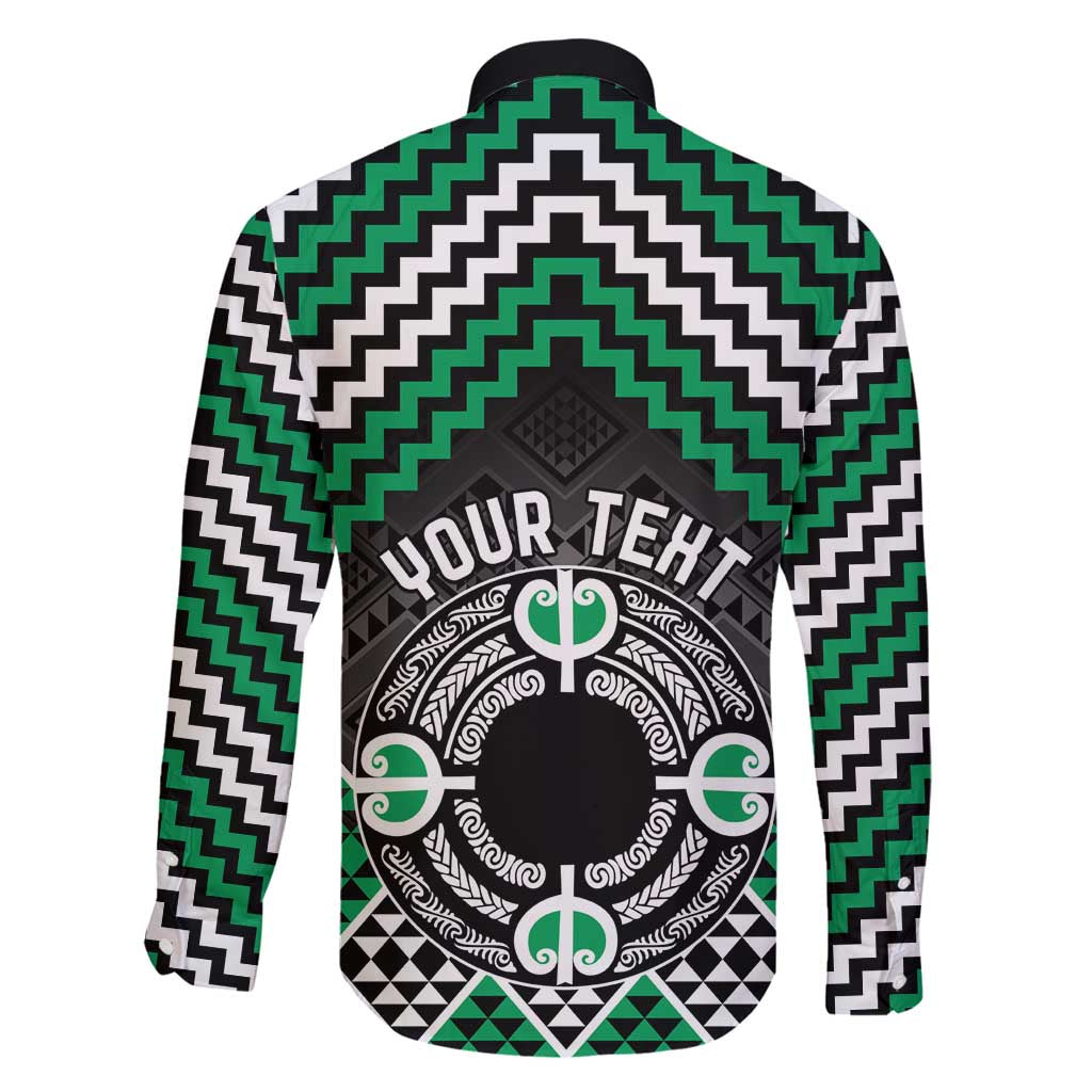 Personalised Aotearoa Niho Taniwha Motif Family Matching Long Sleeve Bodycon Dress and Hawaiian Shirt Green Style LT9 - Polynesian Pride