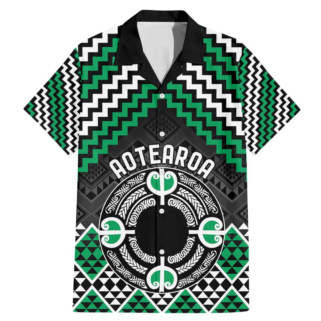 Personalised Aotearoa Niho Taniwha Motif Family Matching Mermaid Dress and Hawaiian Shirt Green Style LT9 Dad's Shirt - Short Sleeve Green - Polynesian Pride
