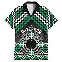 Personalised Aotearoa Niho Taniwha Motif Family Matching Off The Shoulder Long Sleeve Dress and Hawaiian Shirt Green Style LT9 Dad's Shirt - Short Sleeve Green - Polynesian Pride