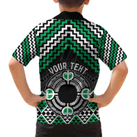 Personalised Aotearoa Niho Taniwha Motif Family Matching Off Shoulder Maxi Dress and Hawaiian Shirt Green Style LT9 - Polynesian Pride