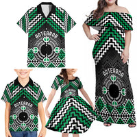 Personalised Aotearoa Niho Taniwha Motif Family Matching Off Shoulder Maxi Dress and Hawaiian Shirt Green Style LT9 - Polynesian Pride