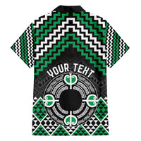 Personalised Aotearoa Niho Taniwha Motif Family Matching Off Shoulder Short Dress and Hawaiian Shirt Green Style LT9 - Polynesian Pride