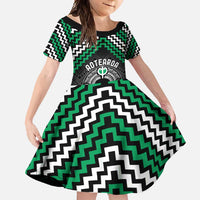 Personalised Aotearoa Niho Taniwha Motif Family Matching Summer Maxi Dress and Hawaiian Shirt Green Style LT9 Daughter's Dress Green - Polynesian Pride