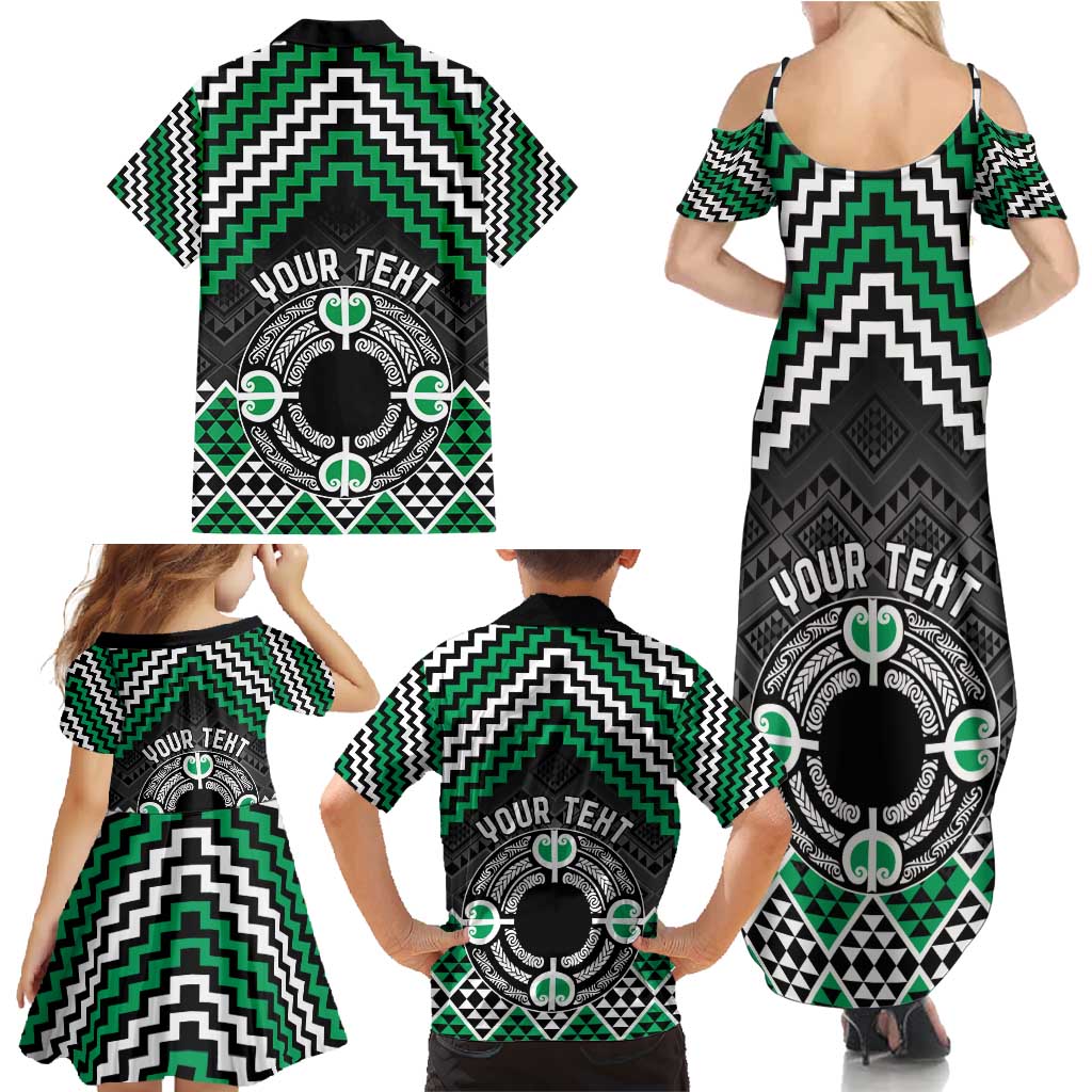 Personalised Aotearoa Niho Taniwha Motif Family Matching Summer Maxi Dress and Hawaiian Shirt Green Style LT9 - Polynesian Pride