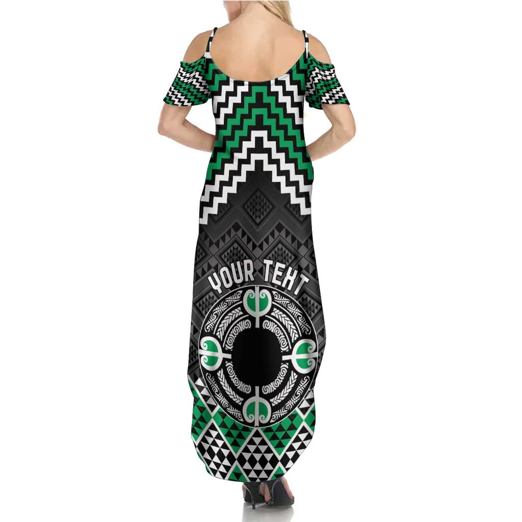 Personalised Aotearoa Niho Taniwha Motif Family Matching Summer Maxi Dress and Hawaiian Shirt Green Style LT9 - Polynesian Pride