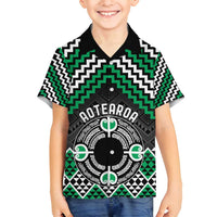 Personalised Aotearoa Niho Taniwha Motif Family Matching Summer Maxi Dress and Hawaiian Shirt Green Style LT9 Son's Shirt Green - Polynesian Pride