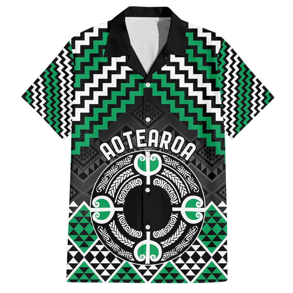 Personalised Aotearoa Niho Taniwha Motif Family Matching Tank Maxi Dress and Hawaiian Shirt Green Style LT9 Dad's Shirt - Short Sleeve Green - Polynesian Pride