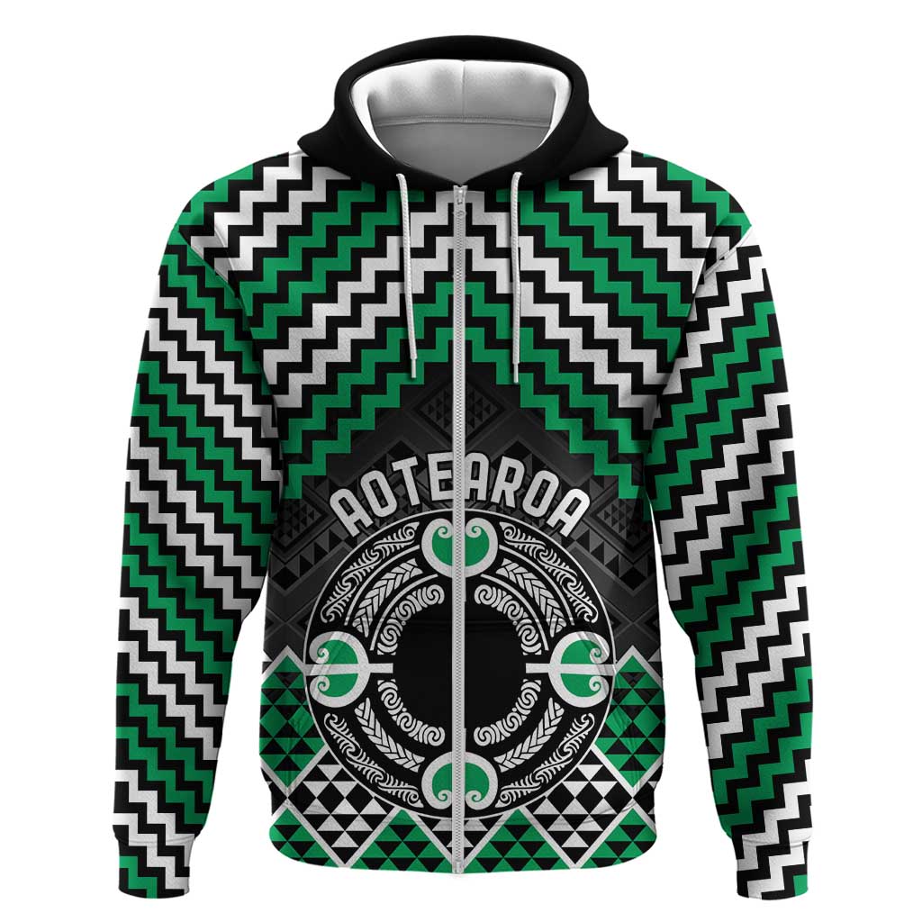 Personalised Aotearoa Niho Taniwha Motif Hoodie Green Style LT9 Zip Hoodie Green - Polynesian Pride