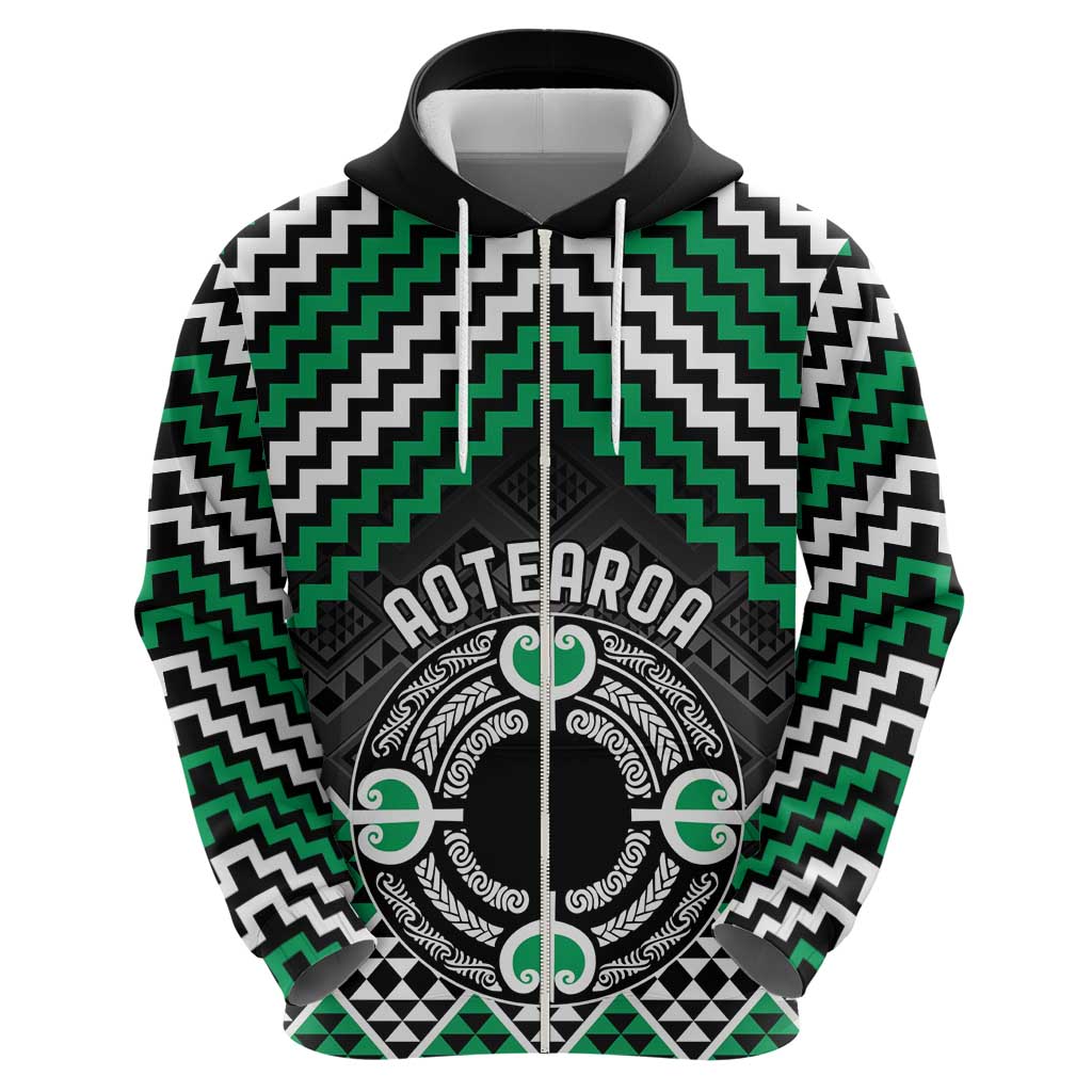 Personalised Aotearoa Niho Taniwha Motif Hoodie Green Style LT9 - Polynesian Pride