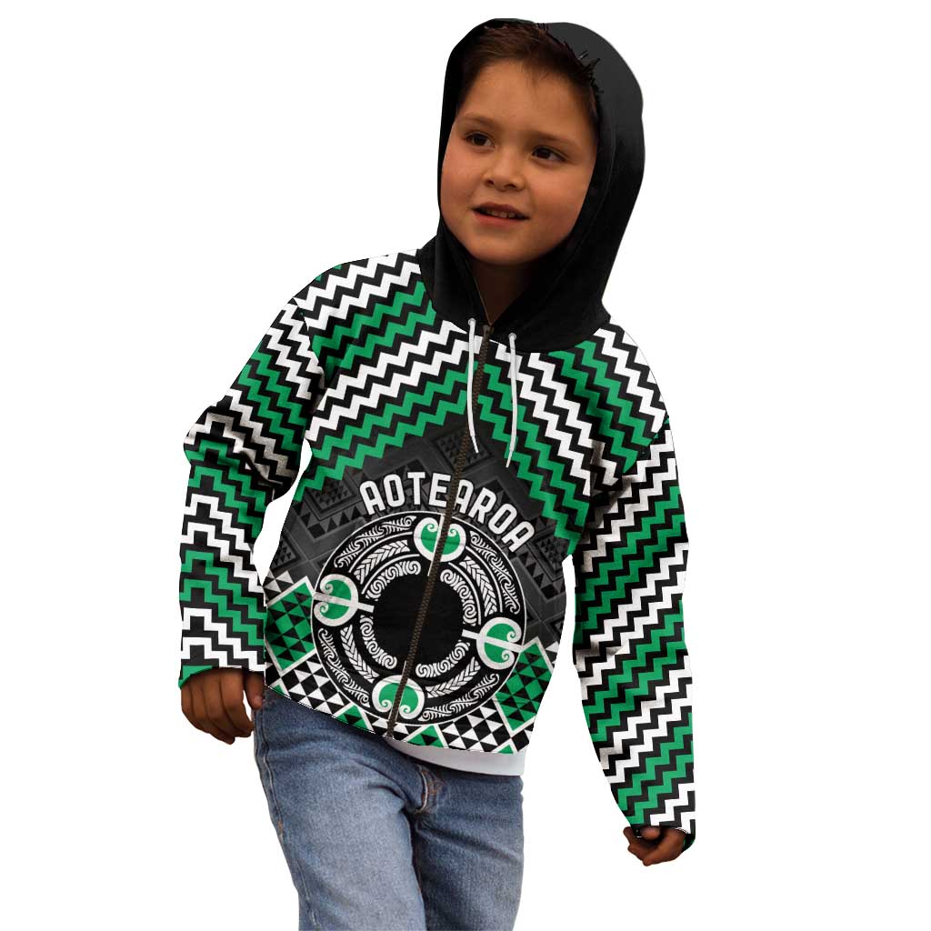 Personalised Aotearoa Niho Taniwha Motif Kid Hoodie Green Style