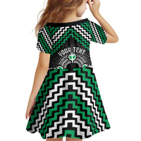 Personalised Aotearoa Niho Taniwha Motif Kid Short Sleeve Dress Green Style