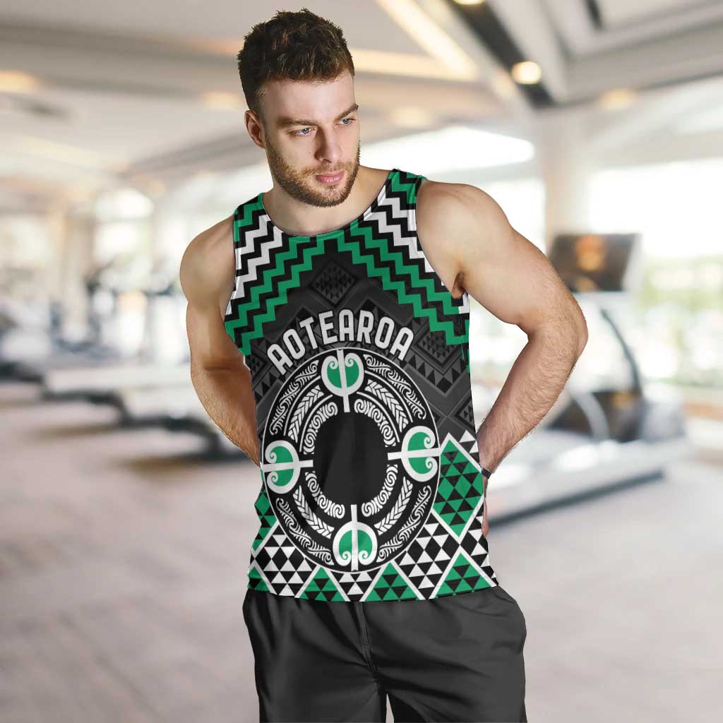 Personalised Aotearoa Niho Taniwha Motif Men Tank Top Green Style LT9 Green - Polynesian Pride