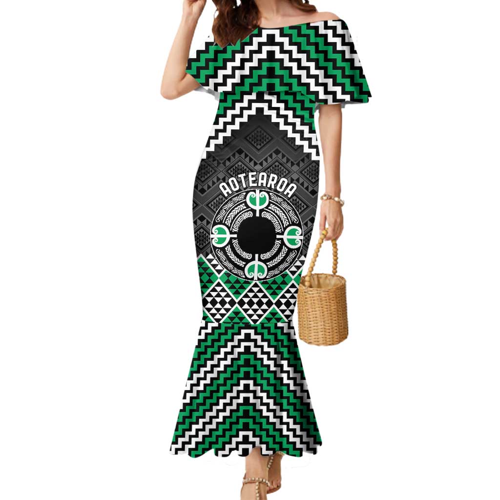 Personalised Aotearoa Niho Taniwha Motif Mermaid Dress Green Style LT9 Women Green - Polynesian Pride