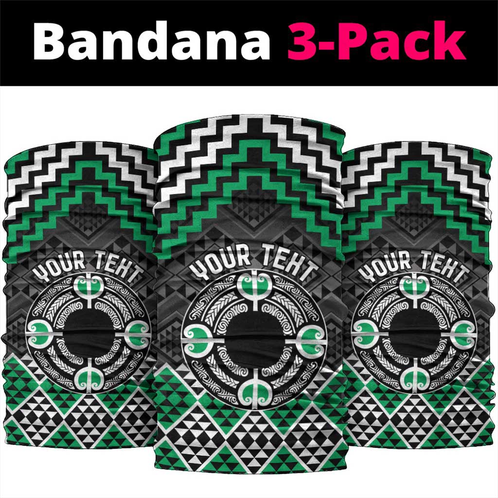 Personalised Aotearoa Niho Taniwha Motif Neck Gaiter Green Style - Polynesian Pride