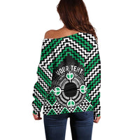 Personalised Aotearoa Niho Taniwha Motif Off Shoulder Sweater Green Style LT9 - Polynesian Pride