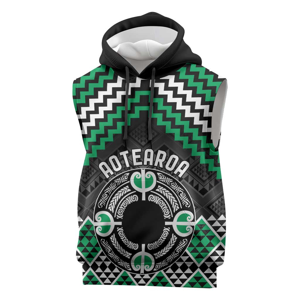 Personalised Aotearoa Niho Taniwha Motif Sleeveless Hoodie Green Style LT9 Green - Polynesian Pride