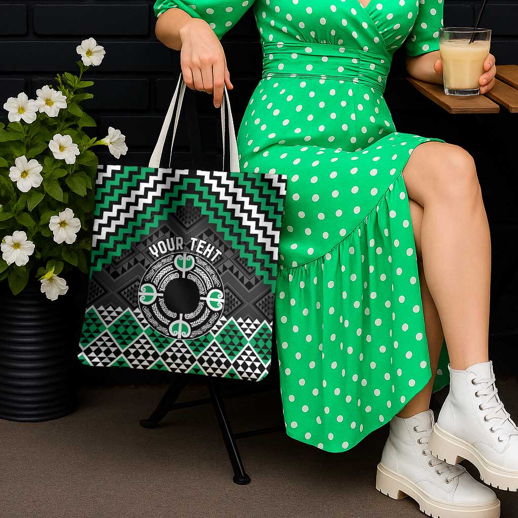 Personalised Aotearoa Niho Taniwha Motif Tote Bag Green Style - Polynesian Pride