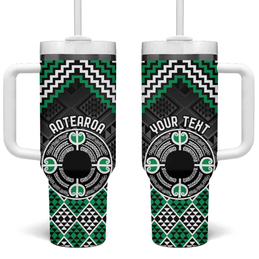 Personalised Aotearoa Niho Taniwha Motif Tumbler With Handle Green Style LT9 One Size: 40 oz Green - Polynesian Pride