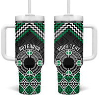 Personalised Aotearoa Niho Taniwha Motif Tumbler With Handle Green Style LT9 One Size: 40 oz Green - Polynesian Pride