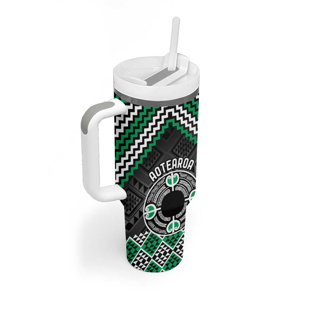 Personalised Aotearoa Niho Taniwha Motif Tumbler With Handle Green Style LT9 - Polynesian Pride