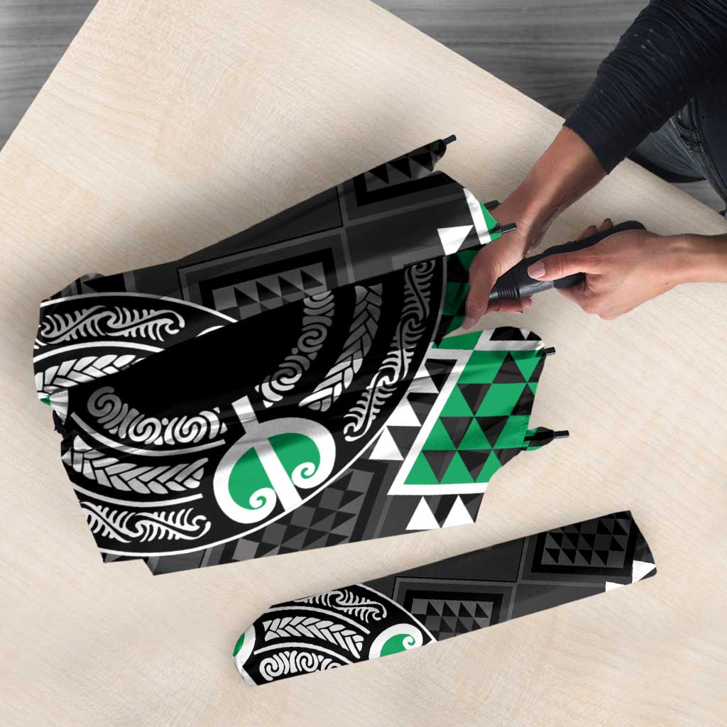 Personalised Aotearoa Niho Taniwha Motif Umbrella Green Style - Polynesian Pride