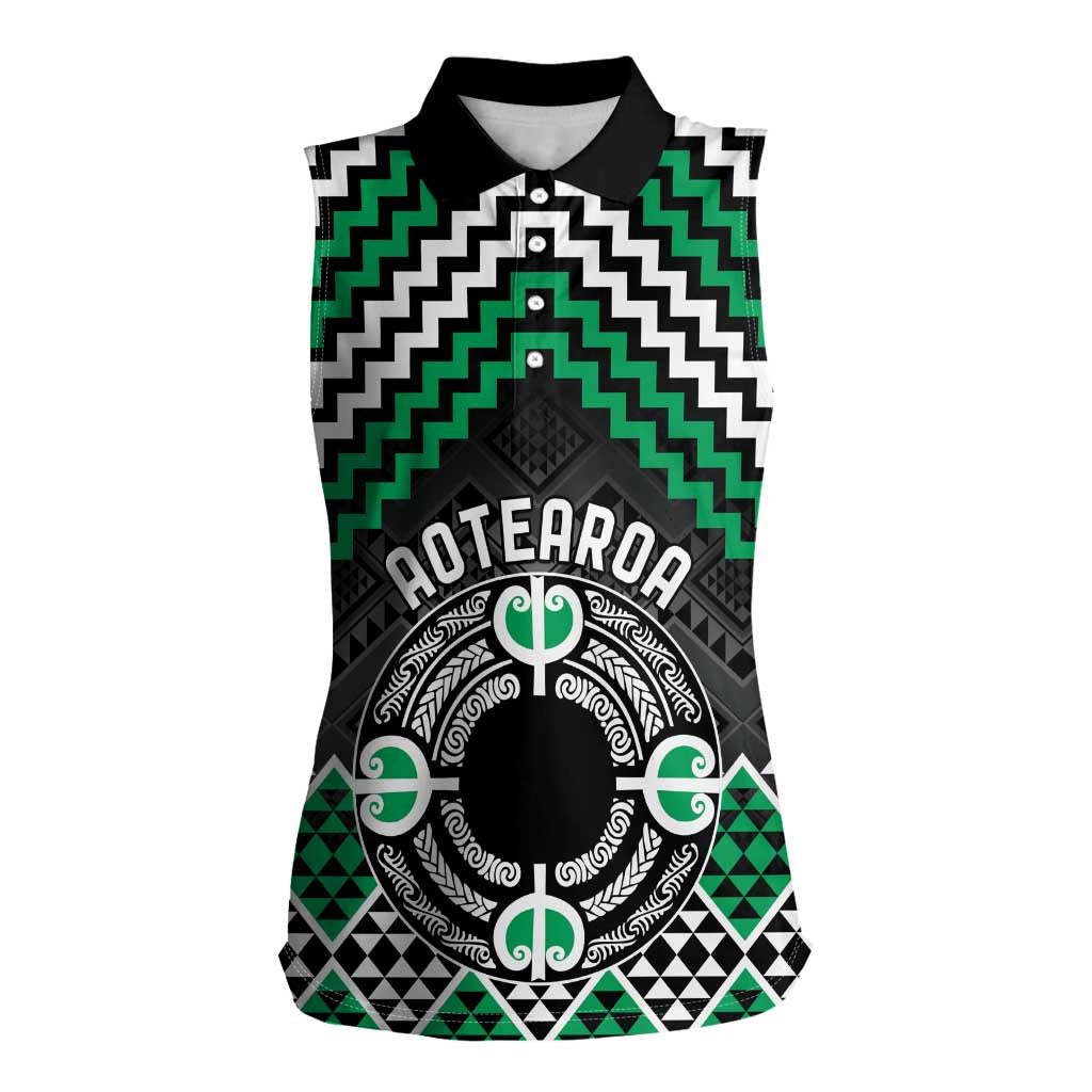 Personalised Aotearoa Niho Taniwha Motif Women Sleeveless Polo Shirt Green Style LT9 Female Green - Polynesian Pride