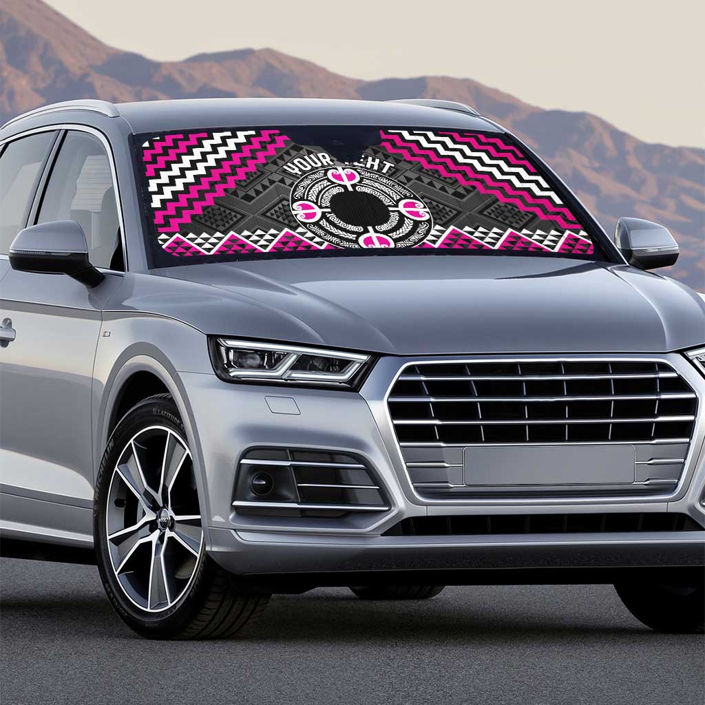 Personalised Aotearoa Niho Taniwha Motif Auto Sun Shade Pink Style - Polynesian Pride