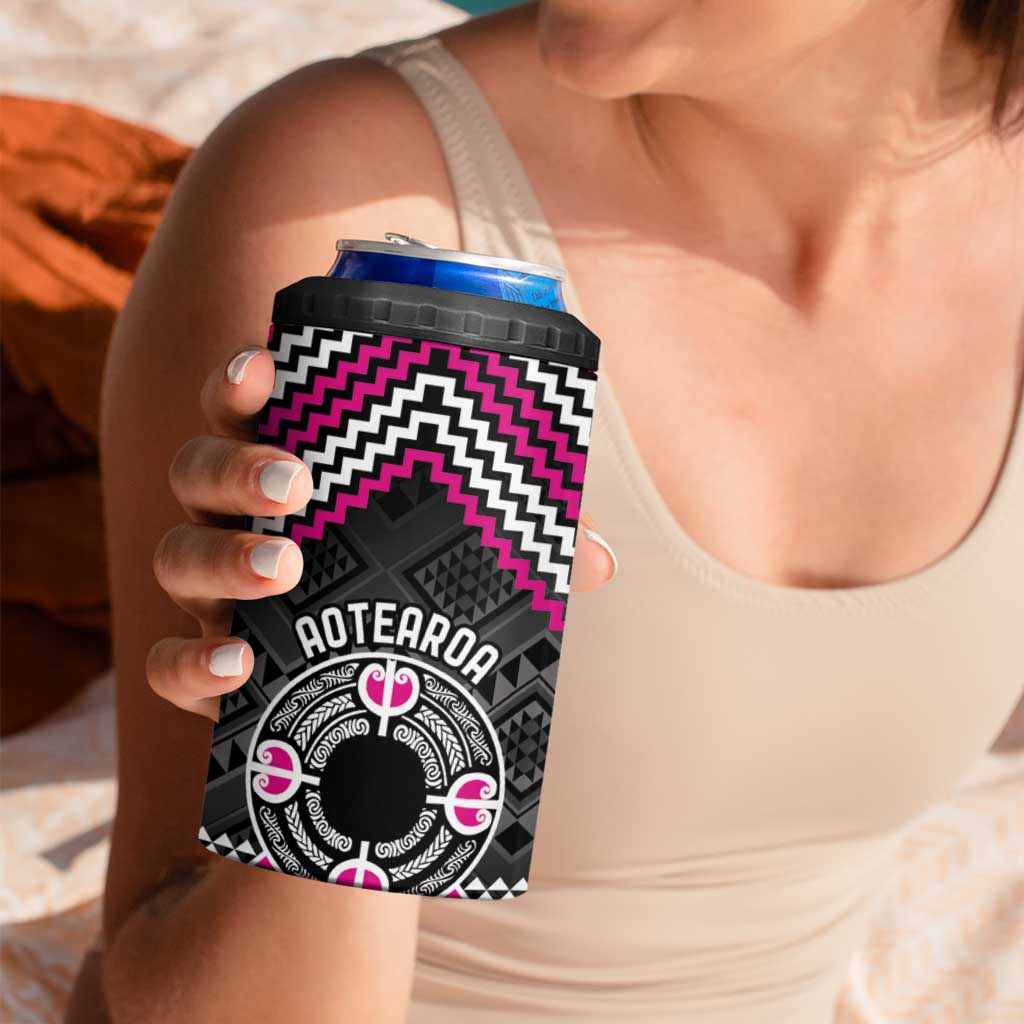 Personalised Aotearoa Niho Taniwha Motif 4 in 1 Can Cooler Tumbler Pink Style