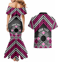 Personalised Aotearoa Niho Taniwha Motif Couples Matching Mermaid Dress and Hawaiian Shirt Pink Style LT9 - Polynesian Pride