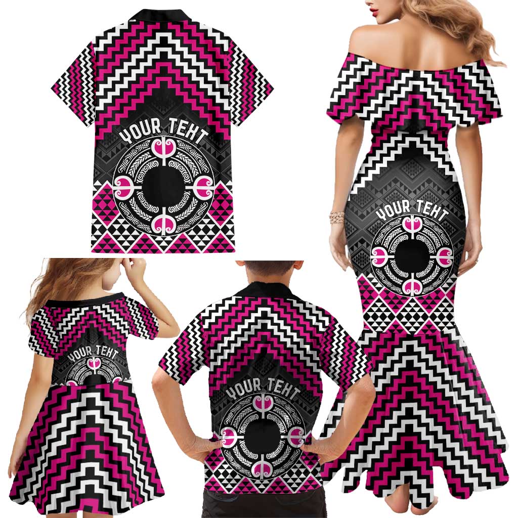 Personalised Aotearoa Niho Taniwha Motif Family Matching Mermaid Dress and Hawaiian Shirt Pink Style LT9 - Polynesian Pride