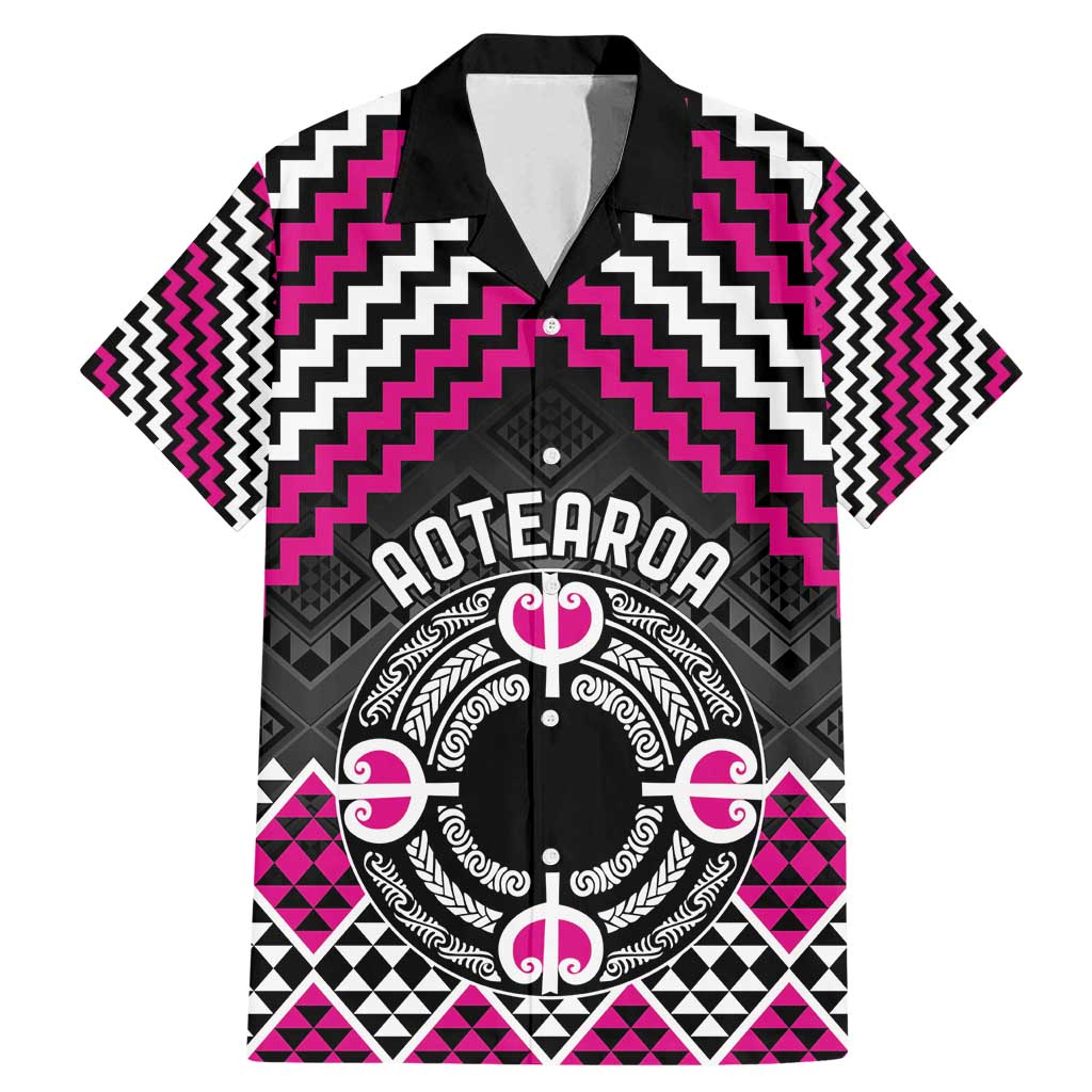 Personalised Aotearoa Niho Taniwha Motif Family Matching Mermaid Dress and Hawaiian Shirt Pink Style LT9 Dad's Shirt - Short Sleeve Pink - Polynesian Pride