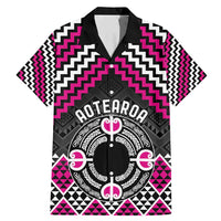Personalised Aotearoa Niho Taniwha Motif Family Matching Mermaid Dress and Hawaiian Shirt Pink Style LT9 Dad's Shirt - Short Sleeve Pink - Polynesian Pride