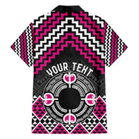 Personalised Aotearoa Niho Taniwha Motif Family Matching Off The Shoulder Long Sleeve Dress and Hawaiian Shirt Pink Style LT9 - Polynesian Pride