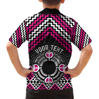 Personalised Aotearoa Niho Taniwha Motif Family Matching Off Shoulder Maxi Dress and Hawaiian Shirt Pink Style LT9 - Polynesian Pride