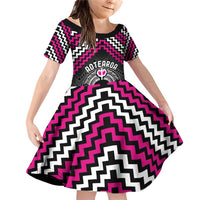 Personalised Aotearoa Niho Taniwha Motif Family Matching Off Shoulder Short Dress and Hawaiian Shirt Pink Style LT9 Daughter's Dress Pink - Polynesian Pride
