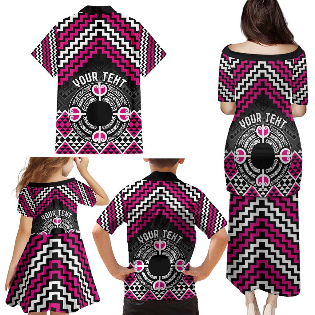 Personalised Aotearoa Niho Taniwha Motif Family Matching Puletasi and Hawaiian Shirt Pink Style LT9 - Polynesian Pride