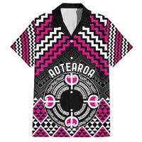Personalised Aotearoa Niho Taniwha Motif Family Matching Puletasi and Hawaiian Shirt Pink Style LT9 Dad's Shirt - Short Sleeve Pink - Polynesian Pride