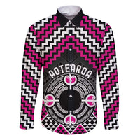 Personalised Aotearoa Niho Taniwha Motif Family Matching Puletasi and Hawaiian Shirt Pink Style LT9 Dad's Shirt - Long Sleeve Pink - Polynesian Pride
