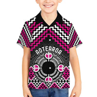 Personalised Aotearoa Niho Taniwha Motif Family Matching Puletasi and Hawaiian Shirt Pink Style LT9 Son's Shirt Pink - Polynesian Pride