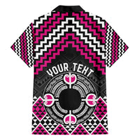 Personalised Aotearoa Niho Taniwha Motif Family Matching Short Sleeve Bodycon Dress and Hawaiian Shirt Pink Style LT9 - Polynesian Pride
