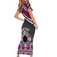 Personalised Aotearoa Niho Taniwha Motif Family Matching Short Sleeve Bodycon Dress and Hawaiian Shirt Pink Style LT9 - Polynesian Pride