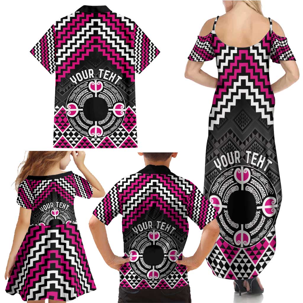Personalised Aotearoa Niho Taniwha Motif Family Matching Summer Maxi Dress and Hawaiian Shirt Pink Style LT9 - Polynesian Pride