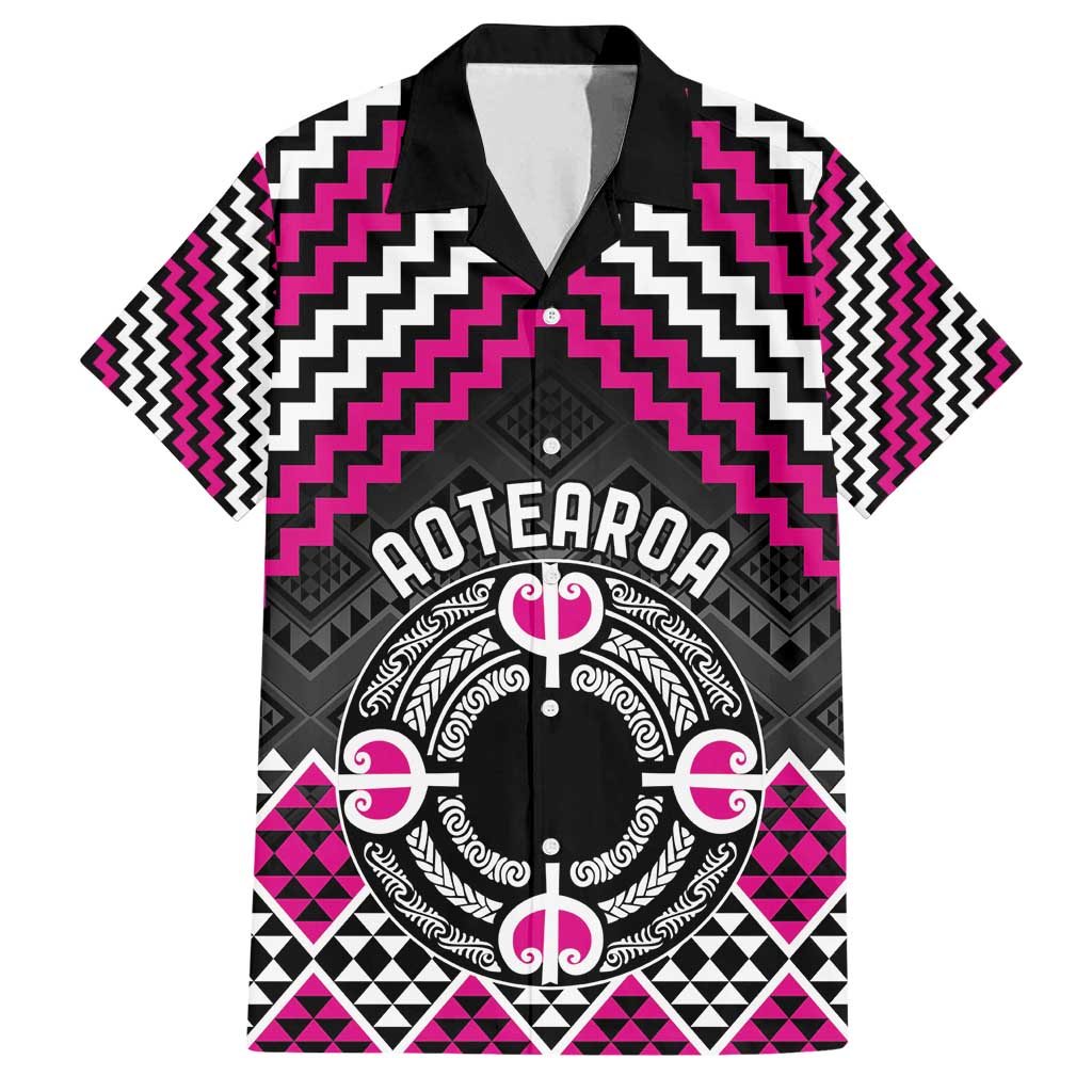 Personalised Aotearoa Niho Taniwha Motif Family Matching Summer Maxi Dress and Hawaiian Shirt Pink Style LT9 Dad's Shirt - Short Sleeve Pink - Polynesian Pride