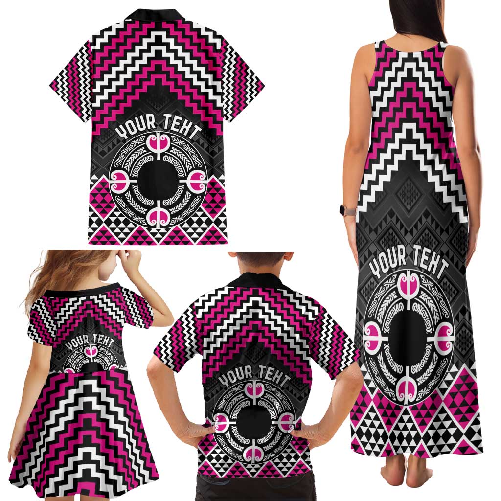 Personalised Aotearoa Niho Taniwha Motif Family Matching Tank Maxi Dress and Hawaiian Shirt Pink Style LT9 - Polynesian Pride