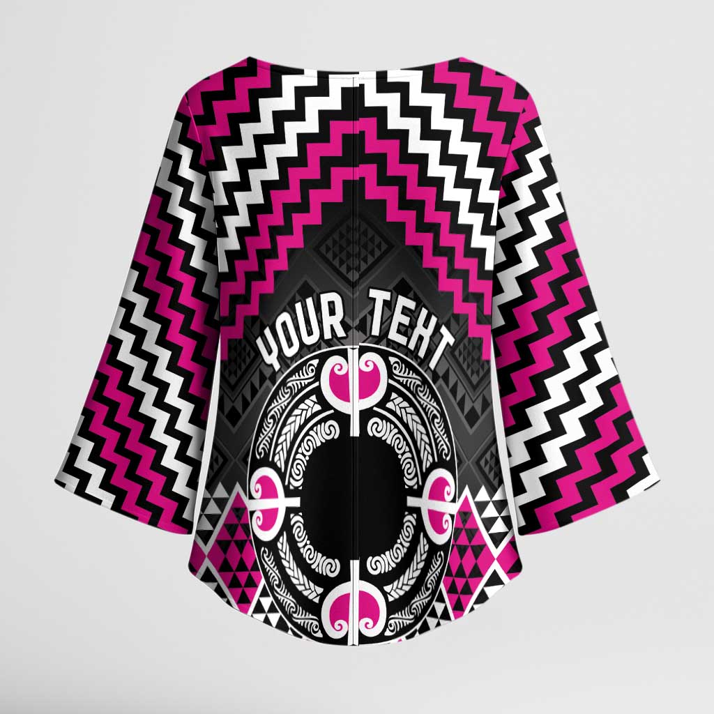 Personalised Aotearoa Niho Taniwha Motif Kimono Sleeve Blouse Pink Style - Polynesian Pride