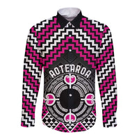 Personalised Aotearoa Niho Taniwha Motif Long Sleeve Button Shirt Pink Style
