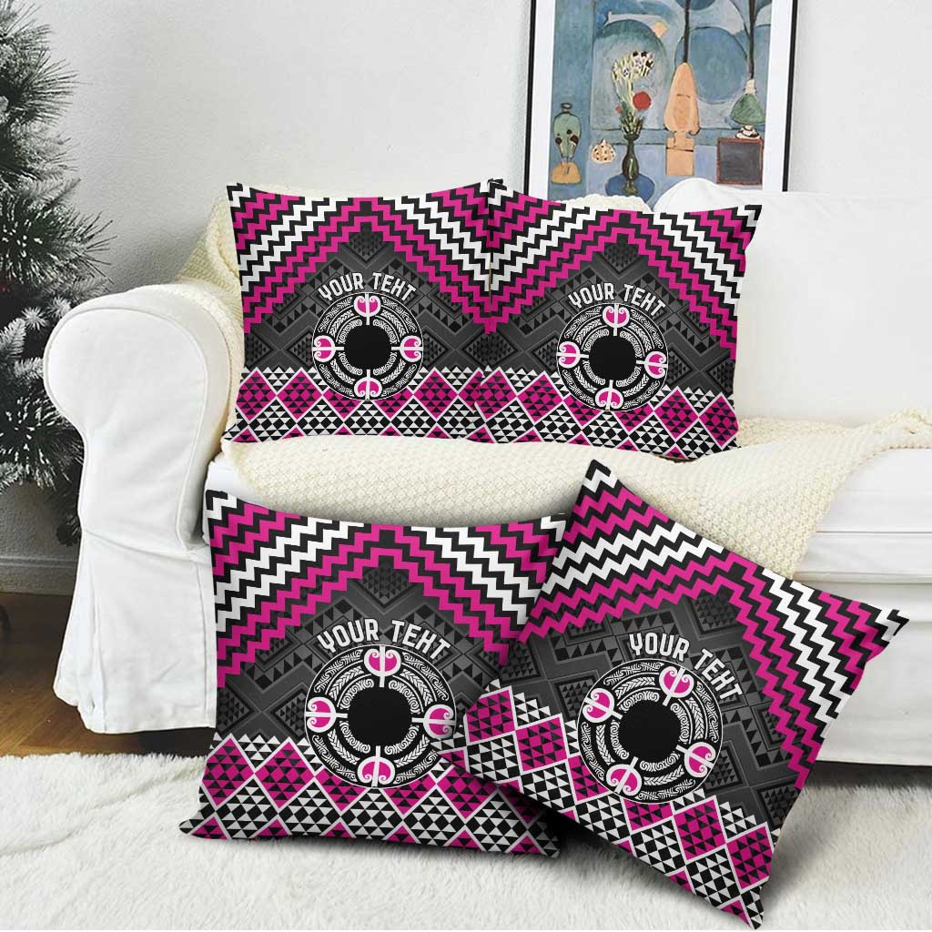 Personalised Aotearoa Niho Taniwha Motif Pillow Cover Pink Style LT9 - Polynesian Pride