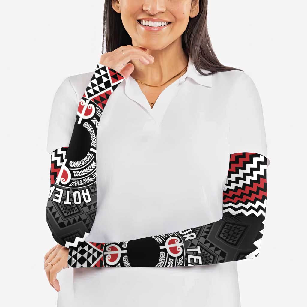 Personalised Aotearoa Niho Taniwha Motif Arm Sleeves Red Style - Polynesian Pride
