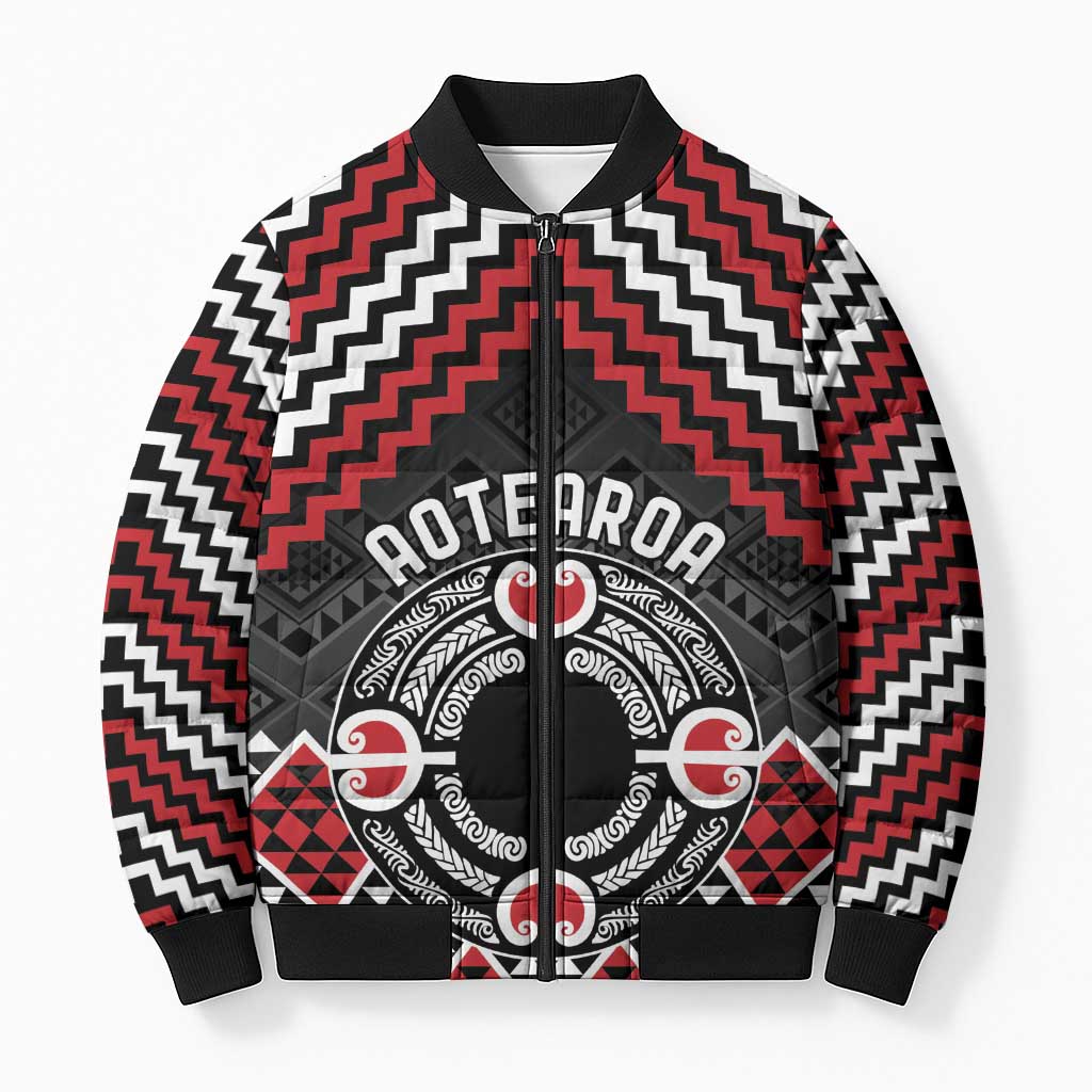 Personalised Aotearoa Niho Taniwha Motif Bomber Puffer Jacket Red Style LT9 Unisex Red - Polynesian Pride
