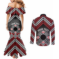 Personalised Aotearoa Niho Taniwha Motif Couples Matching Mermaid Dress and Long Sleeve Button Shirt Red Style